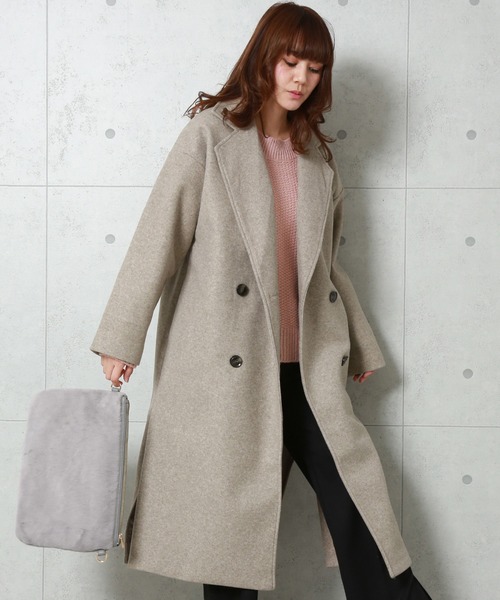 n'ee-ne（ネーネ）の「フェイク杢メルトンダブルコート（チェスターコート・レディース・ブラック/モカ/テラコッタ/オートミール/オレンジ・FREE）」の6枚目の写真