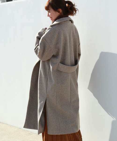 n'ee-ne（ネーネ）の「フェイク杢メルトンダブルコート（チェスターコート・レディース・ブラック/モカ/テラコッタ/オートミール/オレンジ・FREE）」の7枚目の写真