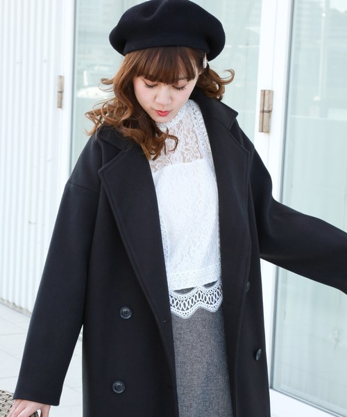 n'ee-ne（ネーネ）の「フェイク杢メルトンダブルコート（チェスターコート・レディース・ブラック/モカ/テラコッタ/オートミール/オレンジ・FREE）」の11枚目の写真