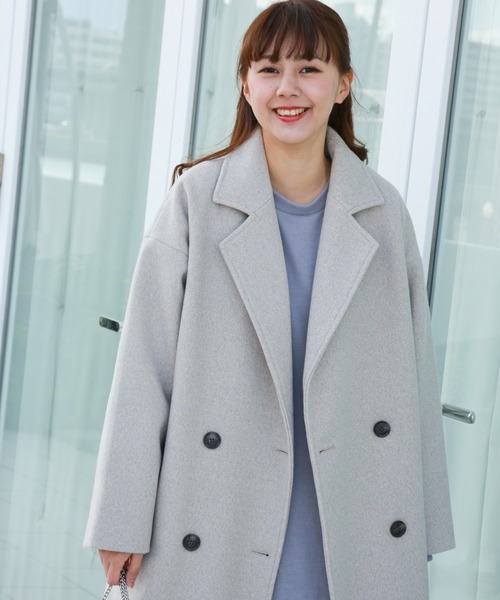 n'ee-ne（ネーネ）の「フェイク杢メルトンダブルコート（チェスターコート・レディース・ブラック/モカ/テラコッタ/オートミール/オレンジ・FREE）」の9枚目の写真