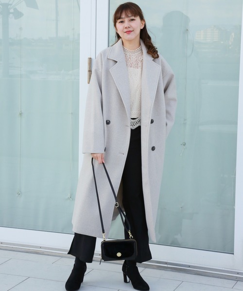 n'ee-ne（ネーネ）の「フェイク杢メルトンダブルコート（チェスターコート・レディース・ブラック/モカ/テラコッタ/オートミール/オレンジ・FREE）」の10枚目の写真