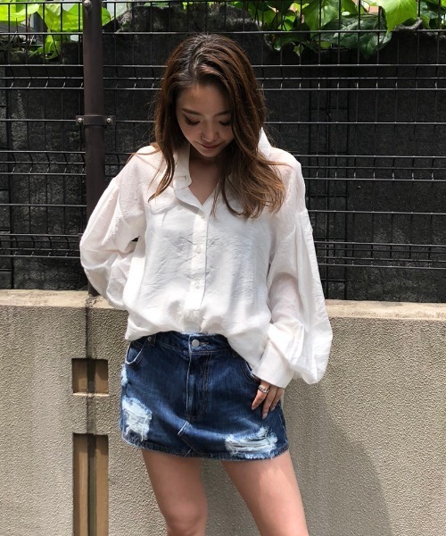 ENVYM（アンビー）の「パフスリーブシアーＳＨ（シャツ/ブラウス・レディース・グリーン/ベージュ/ホワイト・FREE）」の2枚目の写真