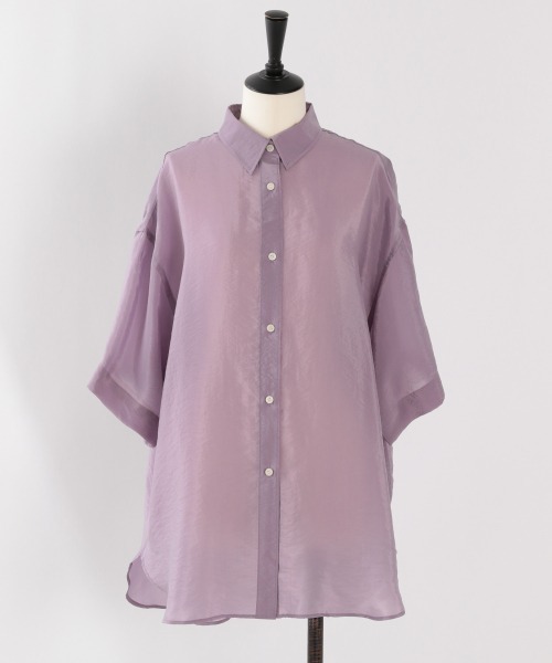 yuw（ユウ）の「シアーシャツＳＳ　887886（シャツ/ブラウス・レディース・オフホワイト/ベージュ/カーキ/パープル・FREE）」の4枚目の写真