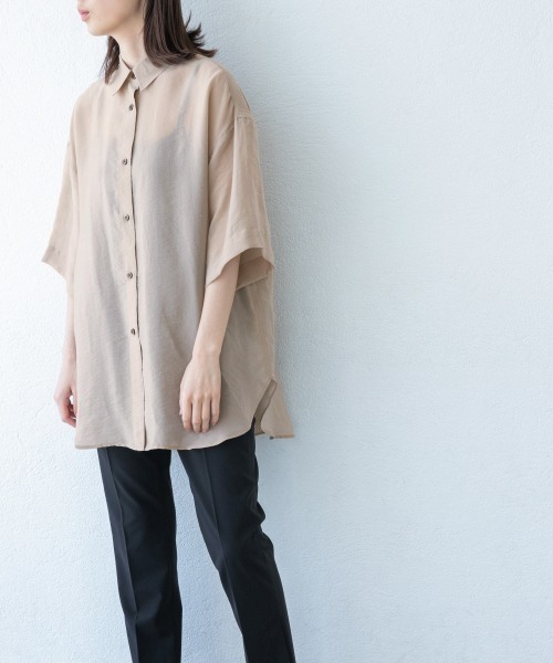 yuw（ユウ）の「シアーシャツＳＳ　887886（シャツ/ブラウス・レディース・オフホワイト/ベージュ/カーキ/パープル・FREE）」の19枚目の写真