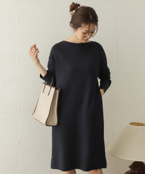 URBAN RESEARCH DOORS(アーバンリサーチドアーズ)の「【WEB/一部店舗限定】ミラノリブボートネックワンピース(ワンピース)」|ネイビー