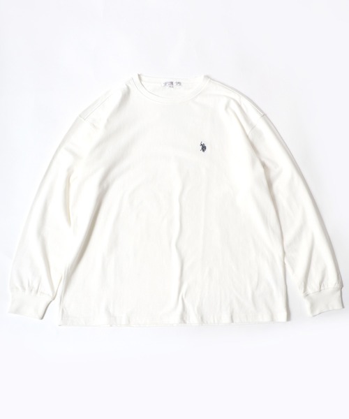 U.S. POLO ASSN.（ユーエスポロアッスン）の「【U.S. POLO ASSN.】 ビッグシルエット ワンポイント刺繍 クルーネック 長袖Ｔシャツ/無地Ｔ（Tシャツ/カットソー・メンズ・ホワイト/ブラック/ベージュ/ネイビー/ダークグリーン/ブルー・LL/M/L）」の2枚目の写真
