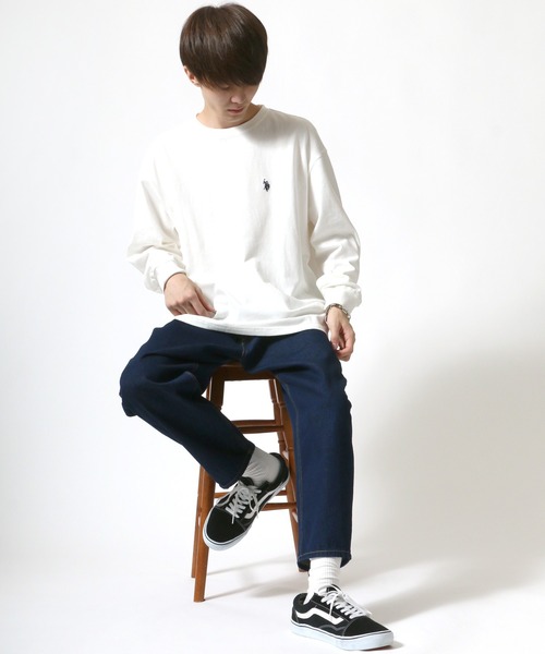 U.S. POLO ASSN.（ユーエスポロアッスン）の「【U.S. POLO ASSN.】 ビッグシルエット ワンポイント刺繍 クルーネック 長袖Ｔシャツ/無地Ｔ（Tシャツ/カットソー・メンズ・ホワイト/ブラック/ベージュ/ネイビー/ダークグリーン/ブルー・LL/M/L）」の12枚目の写真