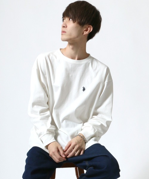 U.S. POLO ASSN.（ユーエスポロアッスン）の「【U.S. POLO ASSN.】 ビッグシルエット ワンポイント刺繍 クルーネック 長袖Ｔシャツ/無地Ｔ（Tシャツ/カットソー・メンズ・ホワイト/ブラック/ベージュ/ネイビー/ダークグリーン/ブルー・LL/M/L）」の21枚目の写真
