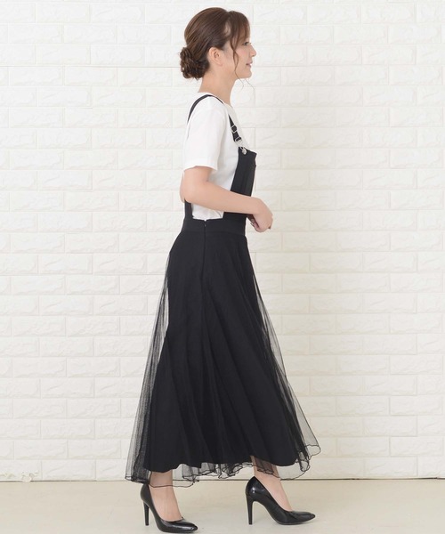 Lace Ladies(レースレディース)の「ふんわりチュール サロペットワンピース・オールインワン(ジャンパースカート・レディース・グリーン/ブラック/ベージュ/ネイビー・FREE)」の14枚目の写真