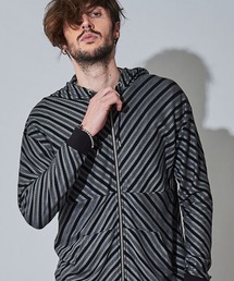 【NO ID.】Bias Border Zip Parka / バイアス ボーダー ジップ パーカ