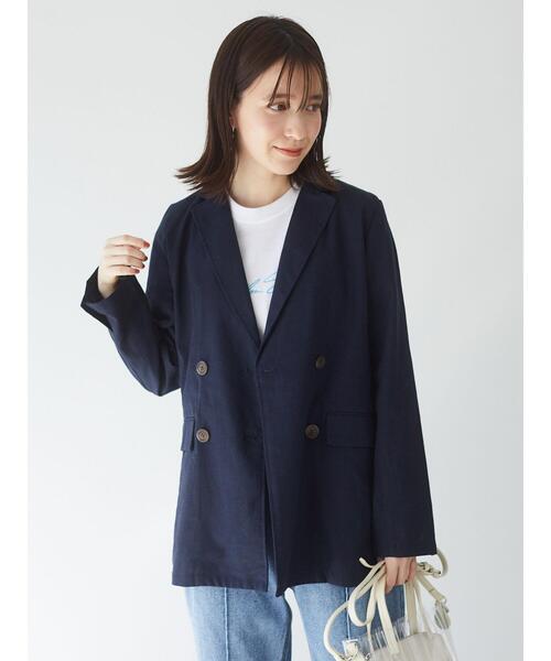 Green　Parks（グリーンパークス）の「ダブルボタンジャケット＊（テーラードジャケット・レディース・ネイビー/ライトカーキ/ライトベージュ・FREE）」の6枚目の写真