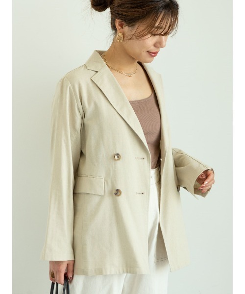 Green　Parks（グリーンパークス）の「ダブルボタンジャケット＊（テーラードジャケット・レディース・ネイビー/ライトカーキ/ライトベージュ・FREE）」の2枚目の写真