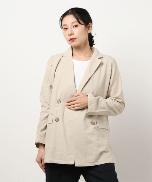 Green　Parks（グリーンパークス）の「ダブルボタンジャケット＊（テーラードジャケット・レディース・ネイビー/ライトカーキ/ライトベージュ・FREE）」の10枚目の写真