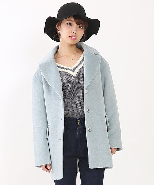 one after another NICE CLAUP（ワンアフターアナザーナイスクラップ）の「【ＶｉＶｉ12月号掲載　ナイスクラップ】チェスターコート（チェスターコート・レディース・ベージュ系その他/サックスブルー/ブラック・MEDIUM/LARGE）」の3枚目の写真