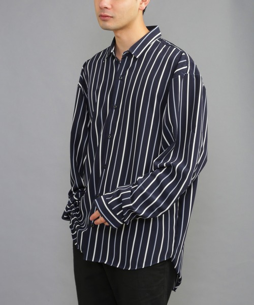 CERCA（チェルカ）の「GW/日本製ビッグシルエットストライプとろみ素材シャツ（シャツ/ブラウス・メンズ・ブルー系その他/ネイビー系1/ブラック系その他/ベージュ系その他/グリーン系その他/ホワイト系その他・MEDIUM/LARGE）」の6枚目の写真