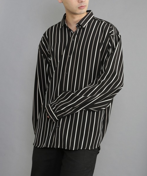CERCA（チェルカ）の「GW/日本製ビッグシルエットストライプとろみ素材シャツ（シャツ/ブラウス・メンズ・ブルー系その他/ネイビー系1/ブラック系その他/ベージュ系その他/グリーン系その他/ホワイト系その他・MEDIUM/LARGE）」の3枚目の写真