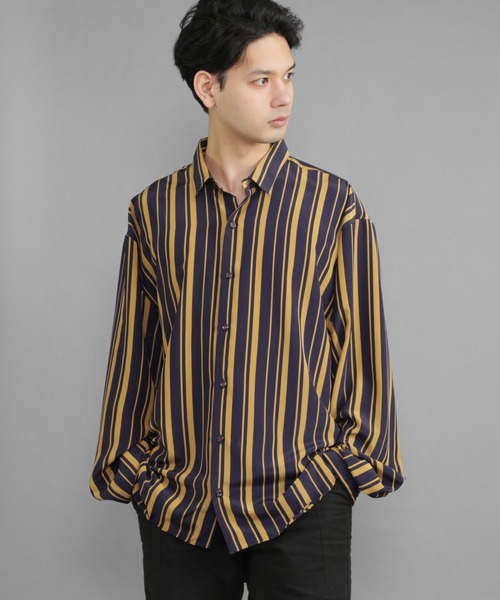 CERCA（チェルカ）の「GW/日本製ビッグシルエットストライプとろみ素材シャツ（シャツ/ブラウス・メンズ・ブルー系その他/ネイビー系1/ブラック系その他/ベージュ系その他/グリーン系その他/ホワイト系その他・MEDIUM/LARGE）」の4枚目の写真