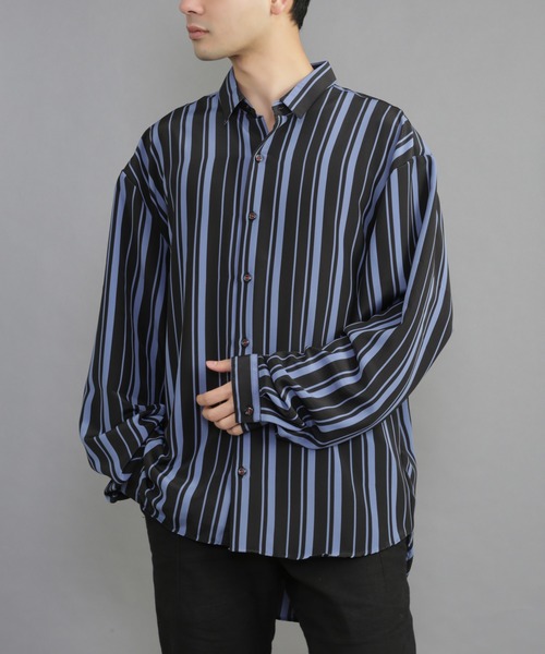 CERCA（チェルカ）の「GW/日本製ビッグシルエットストライプとろみ素材シャツ（シャツ/ブラウス・メンズ・ブルー系その他/ネイビー系1/ブラック系その他/ベージュ系その他/グリーン系その他/ホワイト系その他・MEDIUM/LARGE）」の5枚目の写真