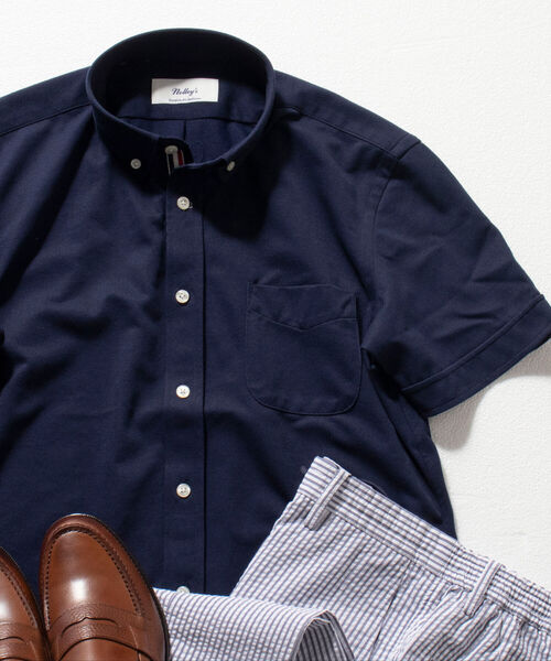 NOLLEY'S goodman（ノーリーズグッドマン）の「DRY MASTER ボタンダウン 半袖シャツ (※クールビズ、テレワークなどに最適！)（シャツ/ブラウス・メンズ・ホワイト/ネイビー/ブルー/ホワイト×グリーン/ホワイト系その他/ブルー系その他・MEDIUM/LARGE/XX-LARGE/X-LARGE/SMALL）」の4枚目の写真