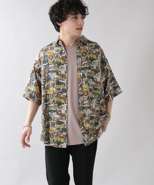RAGEBLUE（レイジブルー）の「ビンテージ総柄シャツ/942214（シャツ/ブラウス・メンズ・ホワイト/ブラック/ベージュ・MEDIUM/LARGE）」の3枚目の写真