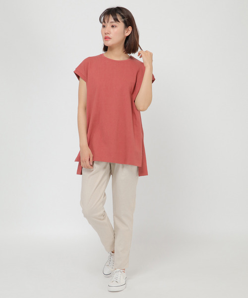 LBC(エルビーシー)の「コットンリネンフレンチスリーブTee(Tシャツ/カットソー・レディース・チャコールグレー/ベージュ/レンガ・M)」の8枚目の写真