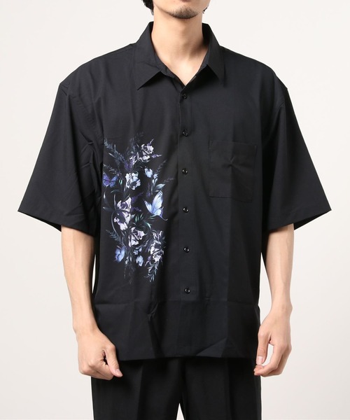 PLATSPLEASE 花柄 半袖シャツ WESTSEA シャツ バックプリント バタフライ 花柄半袖シャツ