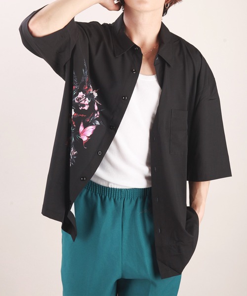 WESTSEA(ウエストシー)の「バックプリント バタフライ 花柄半袖シャツ/ローズシャツ(シャツ/ブラウス・メンズ・レッド/ブラック/ブルー/ホワイト・L/M/XL)」の9枚目の写真