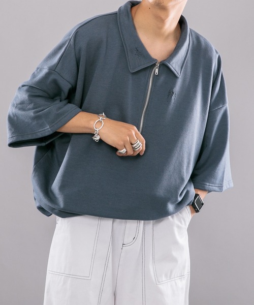 kutir（クティール）の「裏毛ダメージハーフジップポロシャツ（ポロシャツ・メンズ・グリーン/マスタード/ダークブルー・MEDIUM/LARGE）」の3枚目の写真