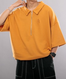 裏毛ダメージハーフジップポロシャツ