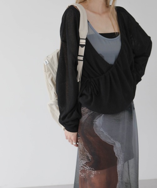 UNE MANSION（ユヌマンション）の「【レイヤードコーデ用としておすすめ！】ストリングプリント捺染シースルーロングワンピース（ワンピース・レディース・チャコール/アイボリー・FREE）」の21枚目の写真