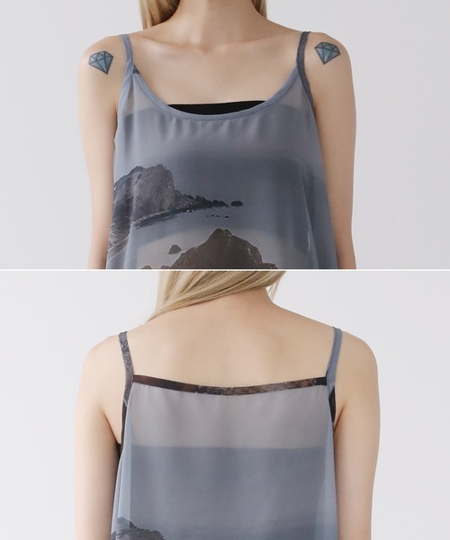 UNE MANSION（ユヌマンション）の「【レイヤードコーデ用としておすすめ！】ストリングプリント捺染シースルーロングワンピース（ワンピース・レディース・チャコール/アイボリー・FREE）」の19枚目の写真