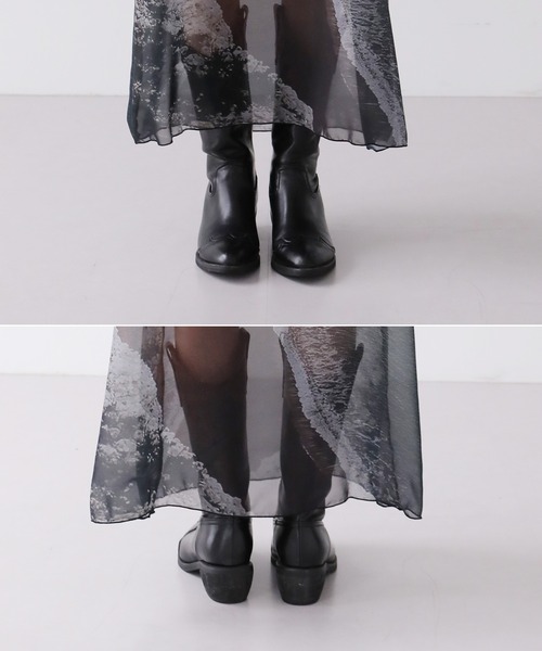 UNE MANSION（ユヌマンション）の「【レイヤードコーデ用としておすすめ！】ストリングプリント捺染シースルーロングワンピース（ワンピース・レディース・チャコール/アイボリー・FREE）」の22枚目の写真