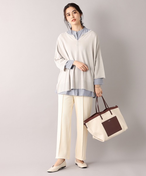 un dix cors（アンディコール）の「上品な印象を演出 ストライプパール釦チュニック（シャツ/ブラウス・レディース・オフホワイト/カーキ/ネイビー・FREE）」の10枚目の写真