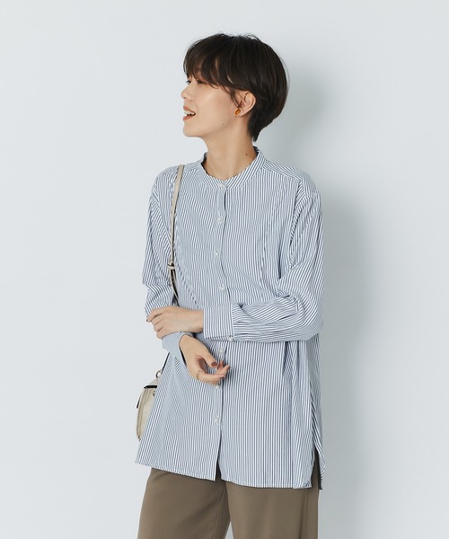 un dix cors（アンディコール）の「上品な印象を演出 ストライプパール釦チュニック（シャツ/ブラウス・レディース・オフホワイト/カーキ/ネイビー・FREE）」の19枚目の写真