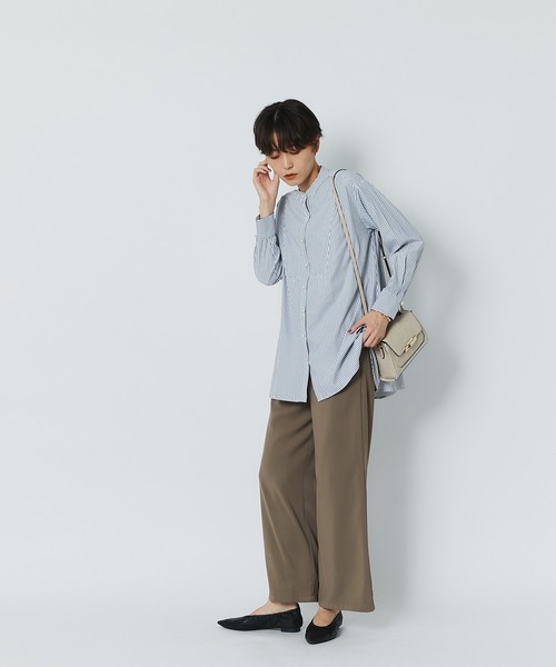 un dix cors（アンディコール）の「上品な印象を演出 ストライプパール釦チュニック（シャツ/ブラウス・レディース・オフホワイト/カーキ/ネイビー・FREE）」の20枚目の写真