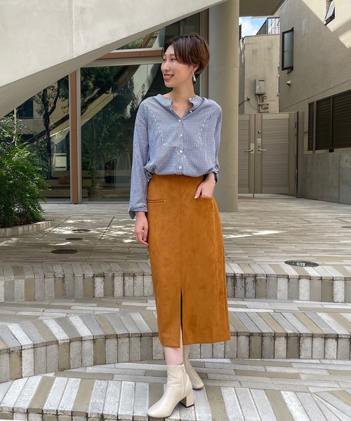 un dix cors（アンディコール）の「上品な印象を演出 ストライプパール釦チュニック（シャツ/ブラウス・レディース・オフホワイト/カーキ/ネイビー・FREE）」の17枚目の写真