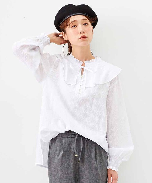 Live in comfort(リブインコンフォート)の「リブ イン コンフォート はまじとコラボ 大人が素敵に着られる 衿付きブラウス(シャツ/ブラウス・レディース・ホワイト/ブラック・XX-LARGE/LARGE/MEDIUM/X-LARGE/SMALL)」の2枚目の写真