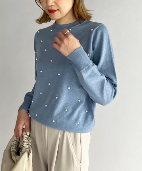 PICCIN（ピッチン）の「パールビーズ長袖ニット（ニット/セーター・レディース・オフホワイト/ライトブルー/ラベンダー/ブラック・M）」の4枚目の写真