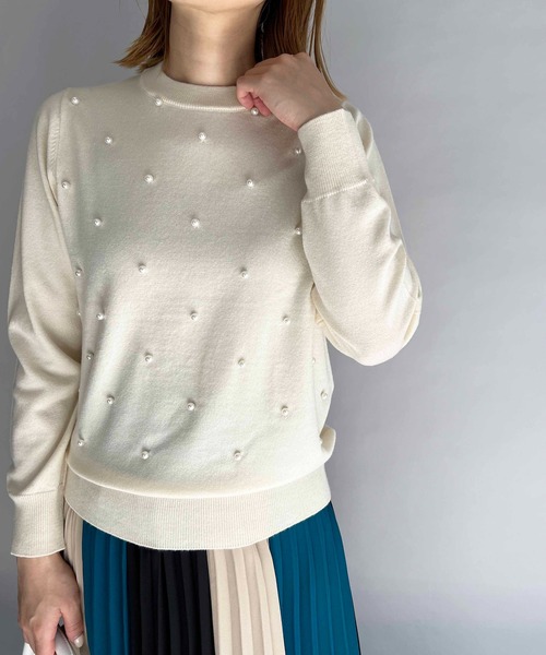 PICCIN（ピッチン）の「パールビーズ長袖ニット（ニット/セーター・レディース・オフホワイト/ライトブルー/ラベンダー/ブラック・M）」の5枚目の写真