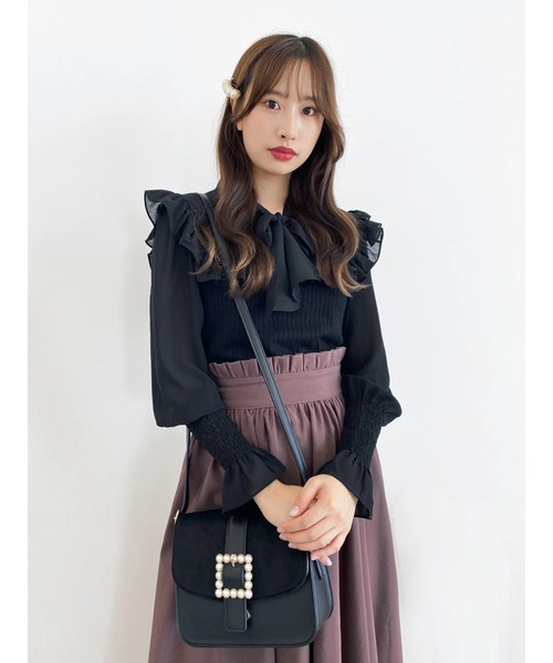 Honey Salon(ハニーサロン)の「パールバックルショルダーバッグ(ショルダーバッグ・レディース・ラベンダー/ブラック・FREE)」の7枚目の写真