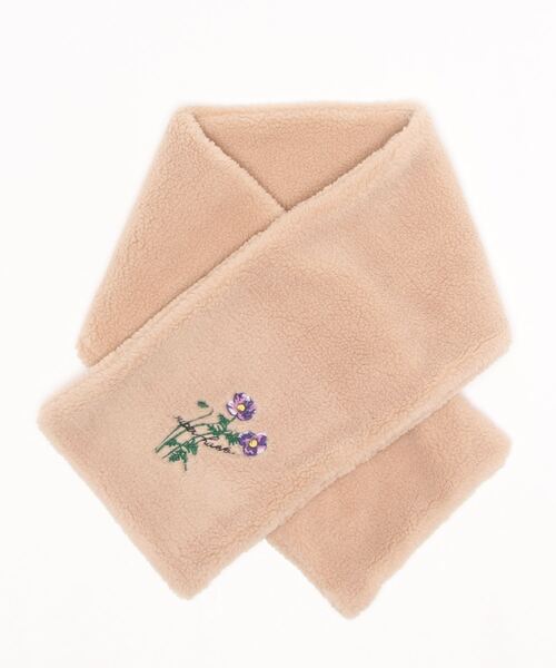 SUPER HAKKA（スーパーハッカ）の「ハンドタッチポピー刺しゅうボアストール（ストール/ショール・レディース・キャメル/ブラック/ベージュ・FREE）」の3枚目の写真