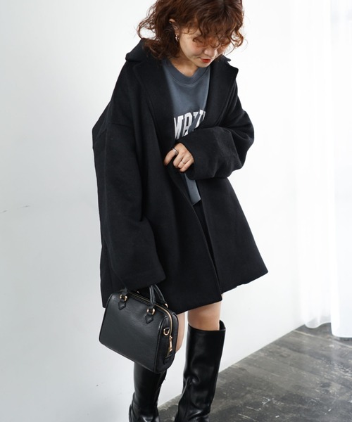 archives（アルシーヴ）の「ウールチェスターミドルコート（チェスターコート・レディース・ブラック/グリーン/モカ/グレイッシュベージュ・MEDIUM）」の2枚目の写真