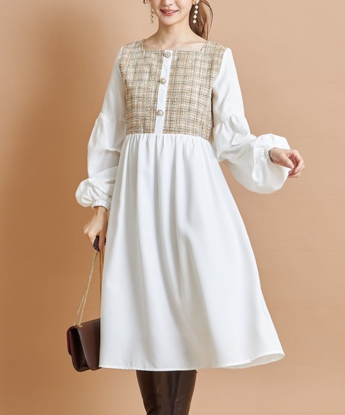 多種飾り釦付きボリュームスリーブツイードドッキングワンピース ワンピース Tocco Closet トッコ クローゼット のファッション通販 Zozotown