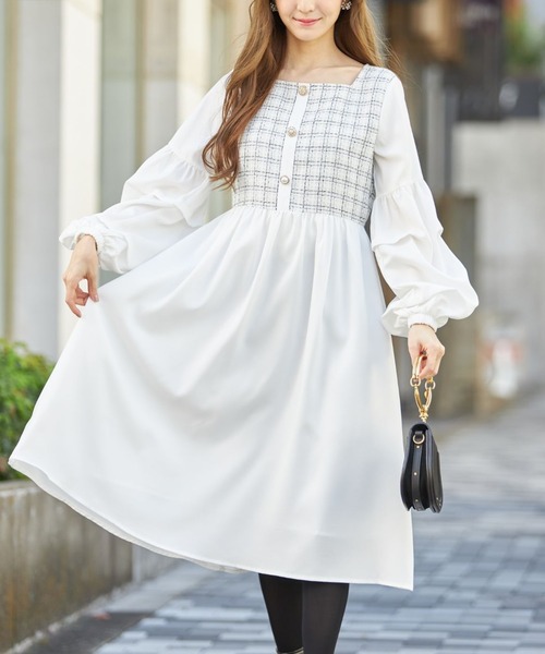 多種飾り釦付きボリュームスリーブツイードドッキングワンピース ワンピース Tocco Closet トッコ クローゼット のファッション通販 Zozotown