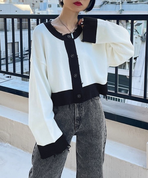 PAGEBOY（ページボーイ）の「WEB限定アイテム / ダメージショートカーディガン（カーディガン/ボレロ・レディース・グリーン/ピンク/ホワイト×ブラック/ブラック/ブルー・FREE）」の17枚目の写真