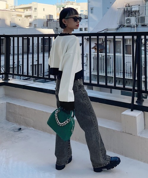 PAGEBOY（ページボーイ）の「WEB限定アイテム / ダメージショートカーディガン（カーディガン/ボレロ・レディース・グリーン/ピンク/ホワイト×ブラック/ブラック/ブルー・FREE）」の14枚目の写真