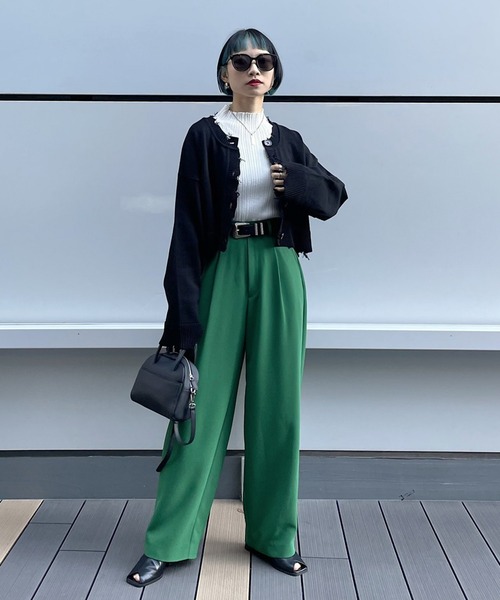 PAGEBOY（ページボーイ）の「WEB限定アイテム / ダメージショートカーディガン（カーディガン/ボレロ・レディース・グリーン/ピンク/ホワイト×ブラック/ブラック/ブルー・FREE）」の18枚目の写真