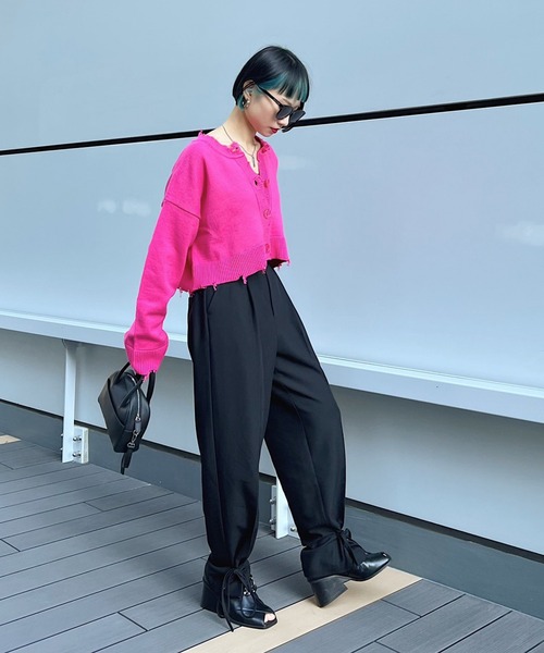 PAGEBOY（ページボーイ）の「WEB限定アイテム / ダメージショートカーディガン（カーディガン/ボレロ・レディース・グリーン/ピンク/ホワイト×ブラック/ブラック/ブルー・FREE）」の15枚目の写真