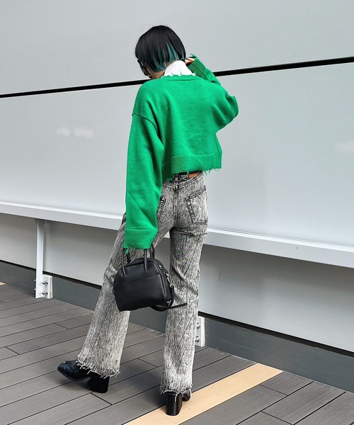 PAGEBOY（ページボーイ）の「WEB限定アイテム / ダメージショートカーディガン（カーディガン/ボレロ・レディース・グリーン/ピンク/ホワイト×ブラック/ブラック/ブルー・FREE）」の22枚目の写真