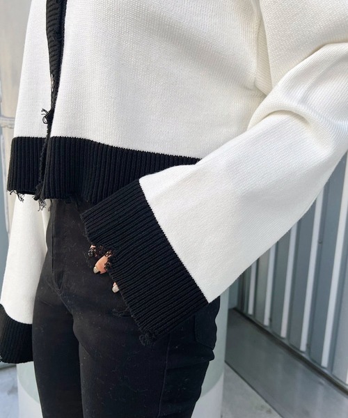 PAGEBOY（ページボーイ）の「WEB限定アイテム / ダメージショートカーディガン（カーディガン/ボレロ・レディース・グリーン/ピンク/ホワイト×ブラック/ブラック/ブルー・FREE）」の20枚目の写真